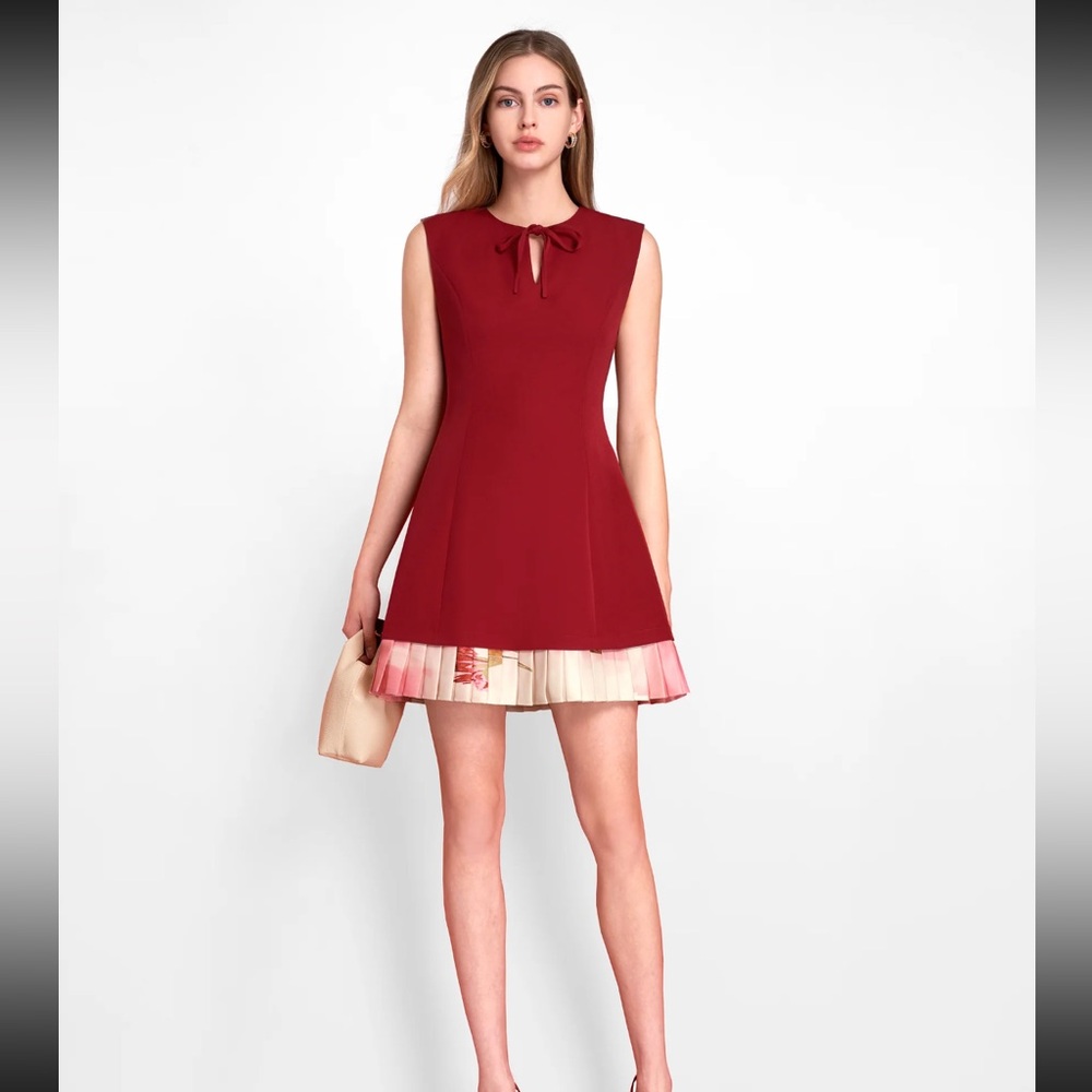 Saturday Club Contrast Printed Pleated Hem Sleeveless Dress XS